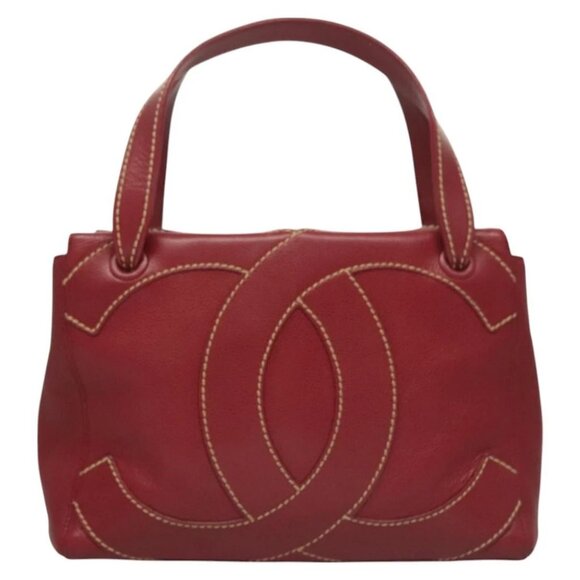 CHANEL Wild Stitch Hand Bag Grained Calf Skin Bordeaux Gold CC Auth 126239V - Picture 4 of 14